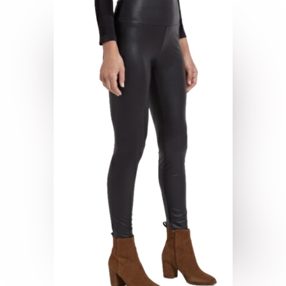Lysse Black Textured Faux Leather Leggings Control Top S - Picture 3 of 15